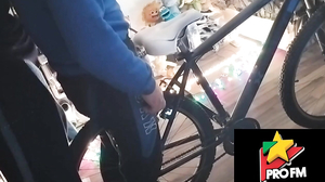 A boy polishes the bicycle saddle with my penis until