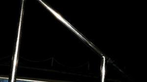 Be and Guy Cum on Railing at Night Poolside