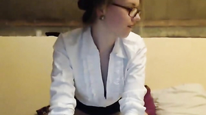 Passionate blonde teen w glasses sucking cock
