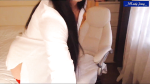 2021-02-26-M'Lady Jessy-White Shirt-Red Stockings-Strip