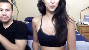 Sexy latina teen sucking cock and masturbates