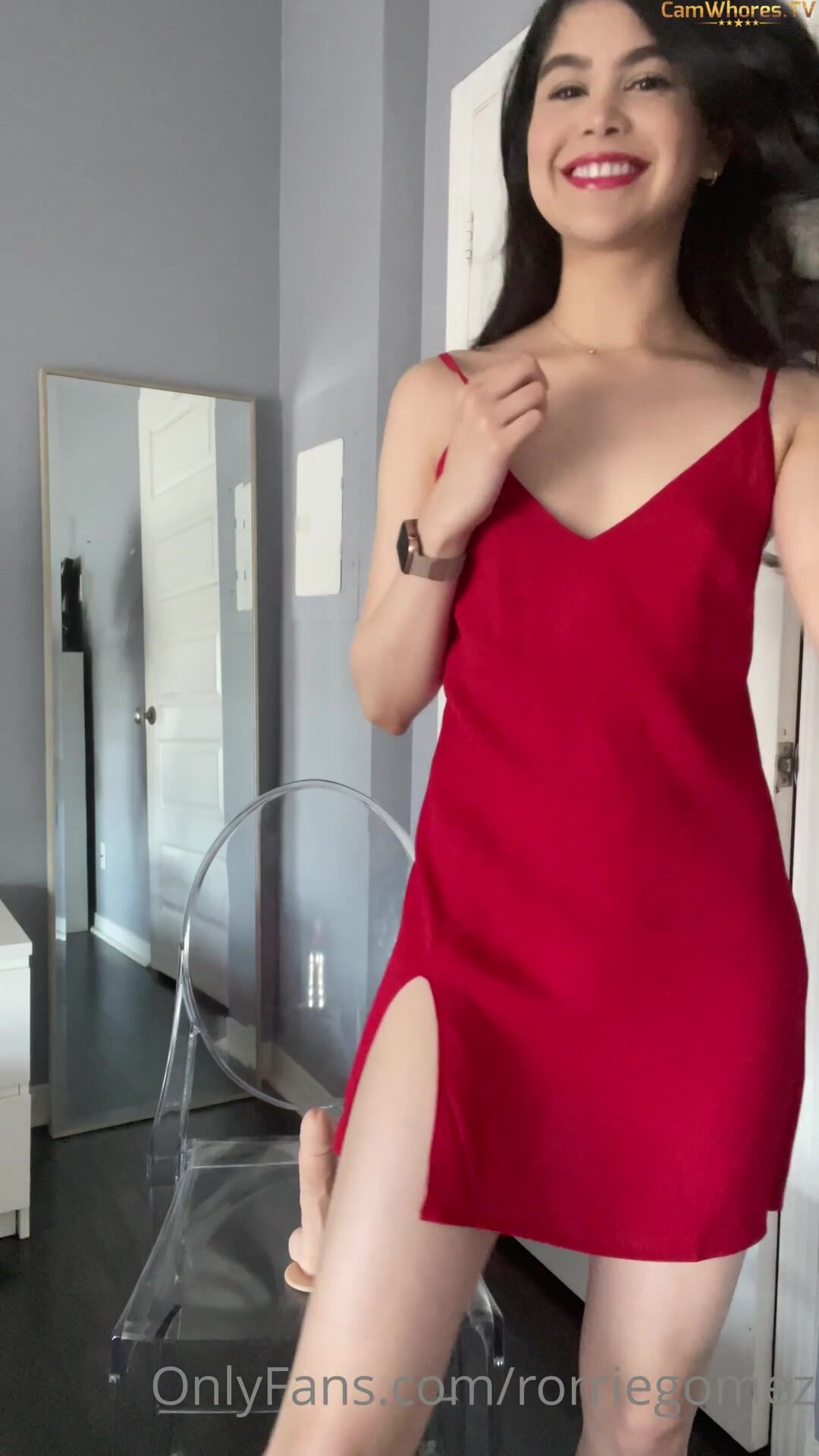 cute red dress girl dildo fuck