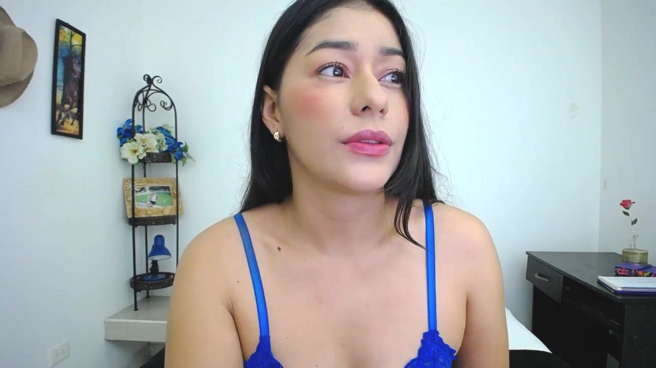 Cute Colombian girl in blue lingerie